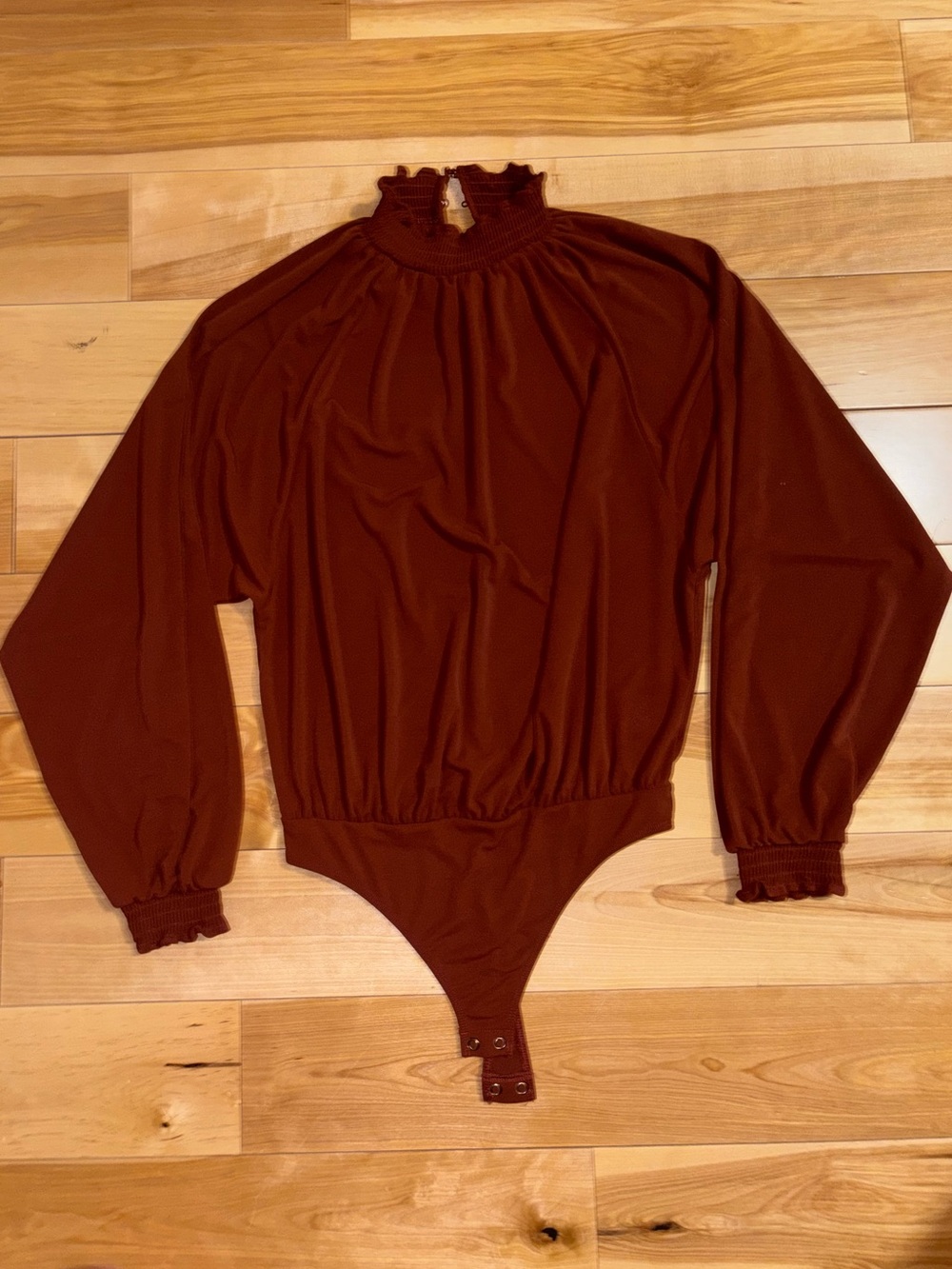 Express Rust Red Smocked Neck Bodysuit
